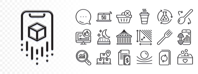 Update document, 5g notebook and Like video line icons for web app. Glare of light effect. Message icon. Pack of Elastic material, Payment, Augmented reality pictogram icons. Vector