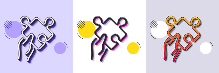 Give Puzzle line icon. Halftone dotted pattern. Gradient icon with grain shadow. Hold Jigsaw piece sign. Business challenge symbol. Line puzzle icon. Various designs. Vector