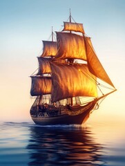 Obraz premium Historic Sailboat at Sunset