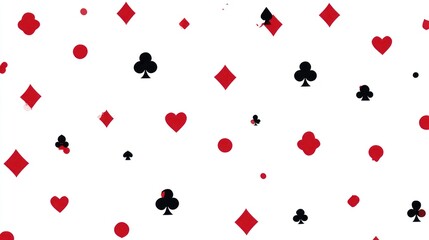 Fototapeta na wymiar Isolated playing card suit symbols of red hearts & diamonds, black spades & clubs, on white