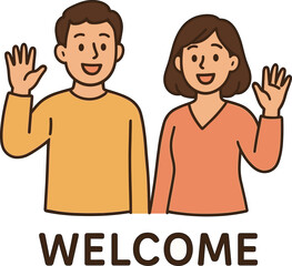 Waving welcome people man and woman say hello
 illustrator on white background