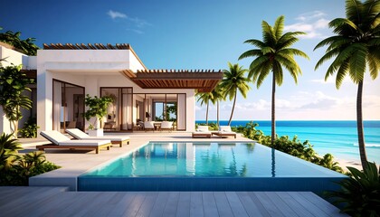 Fototapeta premium Tropical beachfront villa with infinity pool