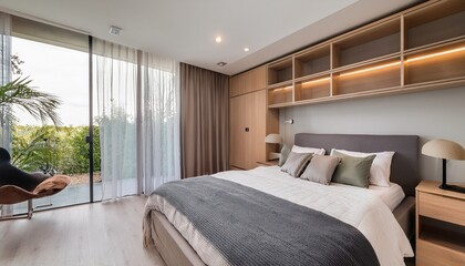modern bedroom featuring contemporary modular wardrobe and cozy bedding