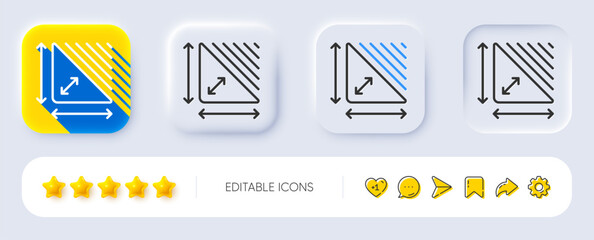 Triangle area line icon. Neumorphic, Flat shadow, 3d buttons. Plan dimension sign. Territory measurement symbol. Line triangle area icon. Social media icons. Vector