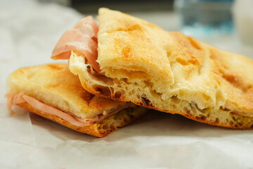 Italian focaccia with mortadella 