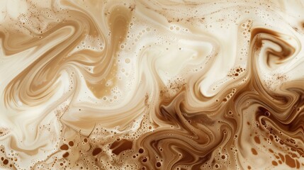 texture of cappuccino from above, swirling milk foam patterns mixing with espresso