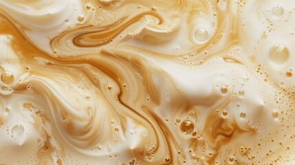 texture of cappuccino from above, swirling milk foam patterns mixing with espresso