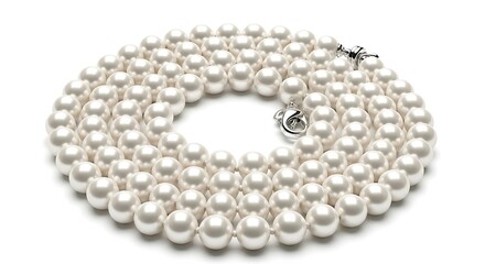 Obraz premium Elegant strand of lustrous white pearls, a classic jewelry piece for timeless fashion.