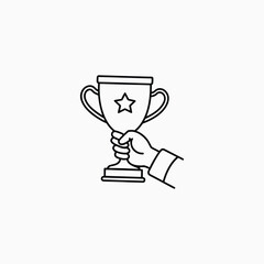 Hand holding a trophy icon winner victory