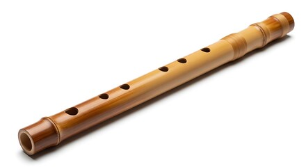 Fototapeta premium Authentic Asian Bamboo Flute, Traditional Woodwind Instrument on White Background