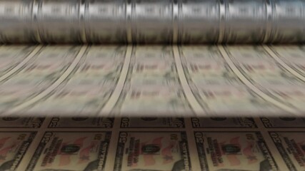 High-resolution seamless animation of printing fifty dollar bills. Perfect for themes of finance, banking, economy, investment, money production, and financial background.