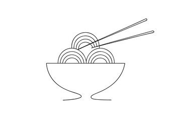Minimalist single line drawing a bowl noodles with chopsticks Continous line food