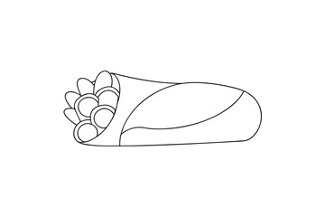Minimalist single line drawing a burrito with visible fillings Continous line food