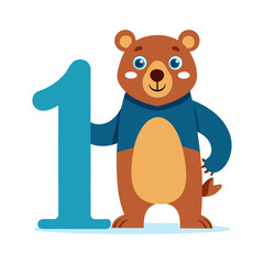 Playful Alligator Cartoon with Big Number One Illustration, Fun Kids Learning, Alphabet Counting, Colorful Educational Children Book Vector Art