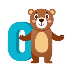 Playful Alligator Character with Large Number Zero Illustration, Fun Kids Learning, Alphabet & Number Educational Cartoon, Children Book Design