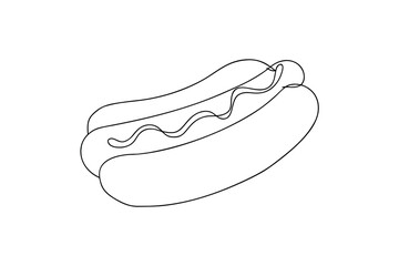 Minimalist single line drawing a hot dog with wavy mustard Continous line food fast