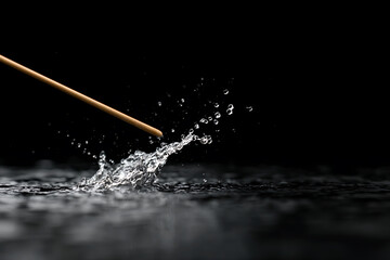 outdoor recreation, close-up shot of fly fishing, with the rod and lure glistening in the water as they make a splash