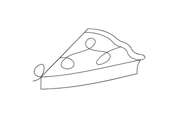 Minimalist single line drawing a slice pie with filling Continous line food dessert