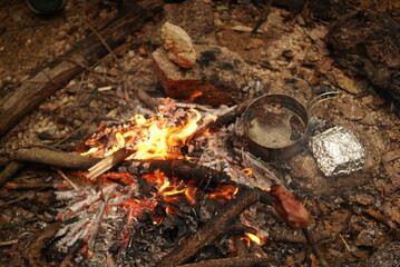 熾火で温める鍋とホイル焼きのキャンプ飯