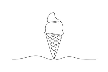 Minimalist single line drawing an ice cream cone with two scoops Continous line dessert