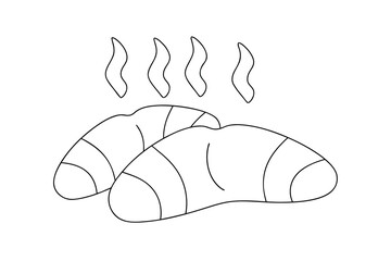 Minimalist single line drawing two roasted sweet potatoes with steam Continous line