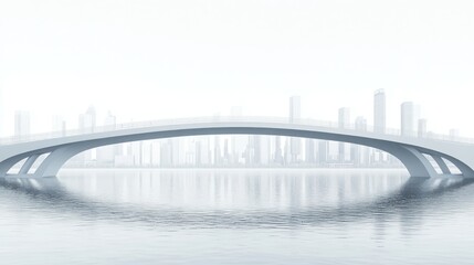 Obraz premium Urban bridge spanning a river with a downtown skyline in the background, isolated on a white background. Concept of city architecture.