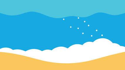 Simple cartoon beach scene with blue ocean waves and yellow sand abstract transparency background