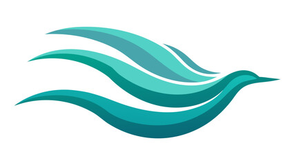 Stylized turquoise bird with flowing wing shapes on a transparency background white background flying wings