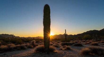 Obraz premium Sunrise Desert Landscape with Saguaro Cactus