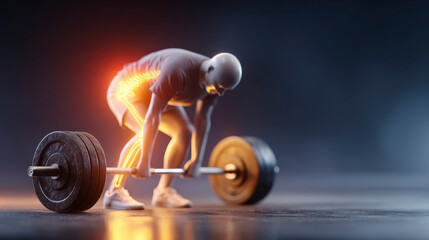 A man is lifting a heavy weight barbell with his legs bent