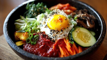 Bibimbap Bowl: Korean Mixed Rice with Vegetables and Egg