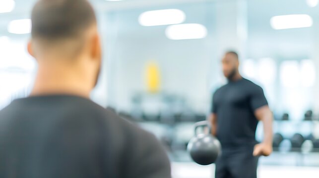 Trainer guiding client with kettlebell workout in gym