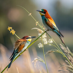 close up of birds on stem against blurred backgrou