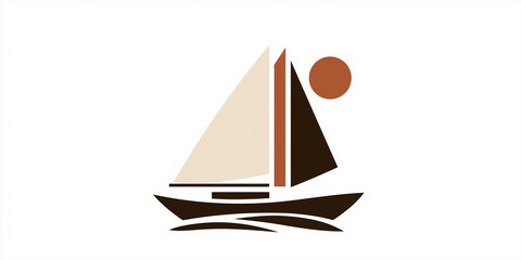 Sailboat navigating calm waters under sun: minimalist vector illustration