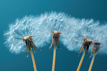 Obraz premium Floral Macro in 8K Showing Dewy Dandelion Filaments in Focus