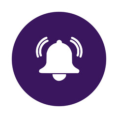 White ringing bell icon on purple circle background