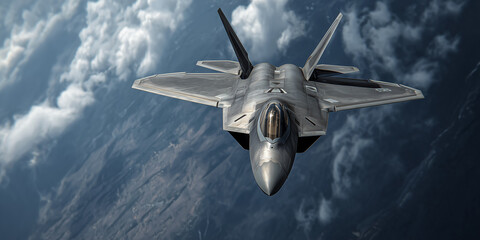 F-22 raptor flying above the clouds during a mission