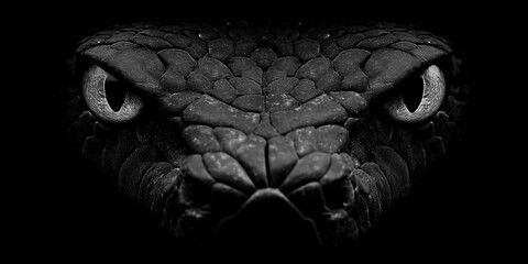 Black snake staring from darkness with intense eyes