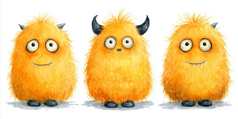 Three Yellow Fluffy Monsters Showing