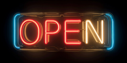 Bright neon open sign illuminating a storefront at night to attract customers and enhance visibility for businesses Generative AI