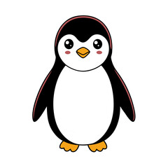 Obraz premium Cute kawaii penguin cartoon character standing in a playful manner on a transparent background, isolated, vector,