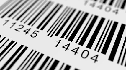 close up black and white barcode with numbers scan animation bar code scanning information product