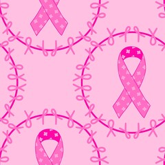 Breast cancer month seamless pink ribbon day mammogram pattern for medical accessories and medicine textiles