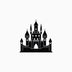 Obraz premium Black silhouette of a medieval castle with towers and gate