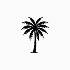 Black silhouette of a palm tree tropical beach