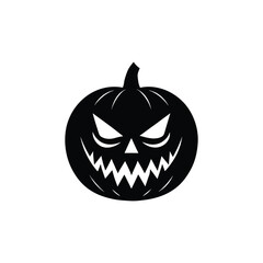 Black silhouette of a scary Halloween pumpkin jack-o-lantern