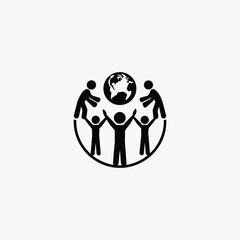 Diverse group of people celebrating around a globe