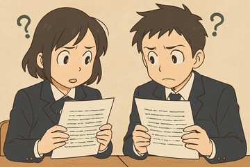 Fototapeta premium Anime classmates struggling to understand exam