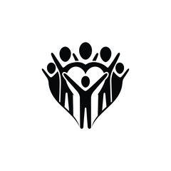 People forming a heart shape with raised arms group