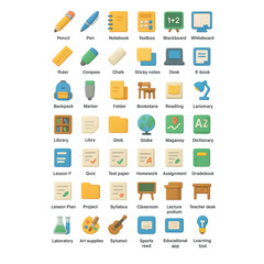 Assortment of Colorful Education and School Supply Icons pencil notebook transparency background isolated on a transparent background